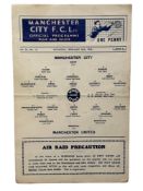 MANCHESTER UNITED AWAY VERSUS MANCHESTER CITY 1939/40 FOOTBALL PROGRAMME, 10/2/1940, S/S. CREASES