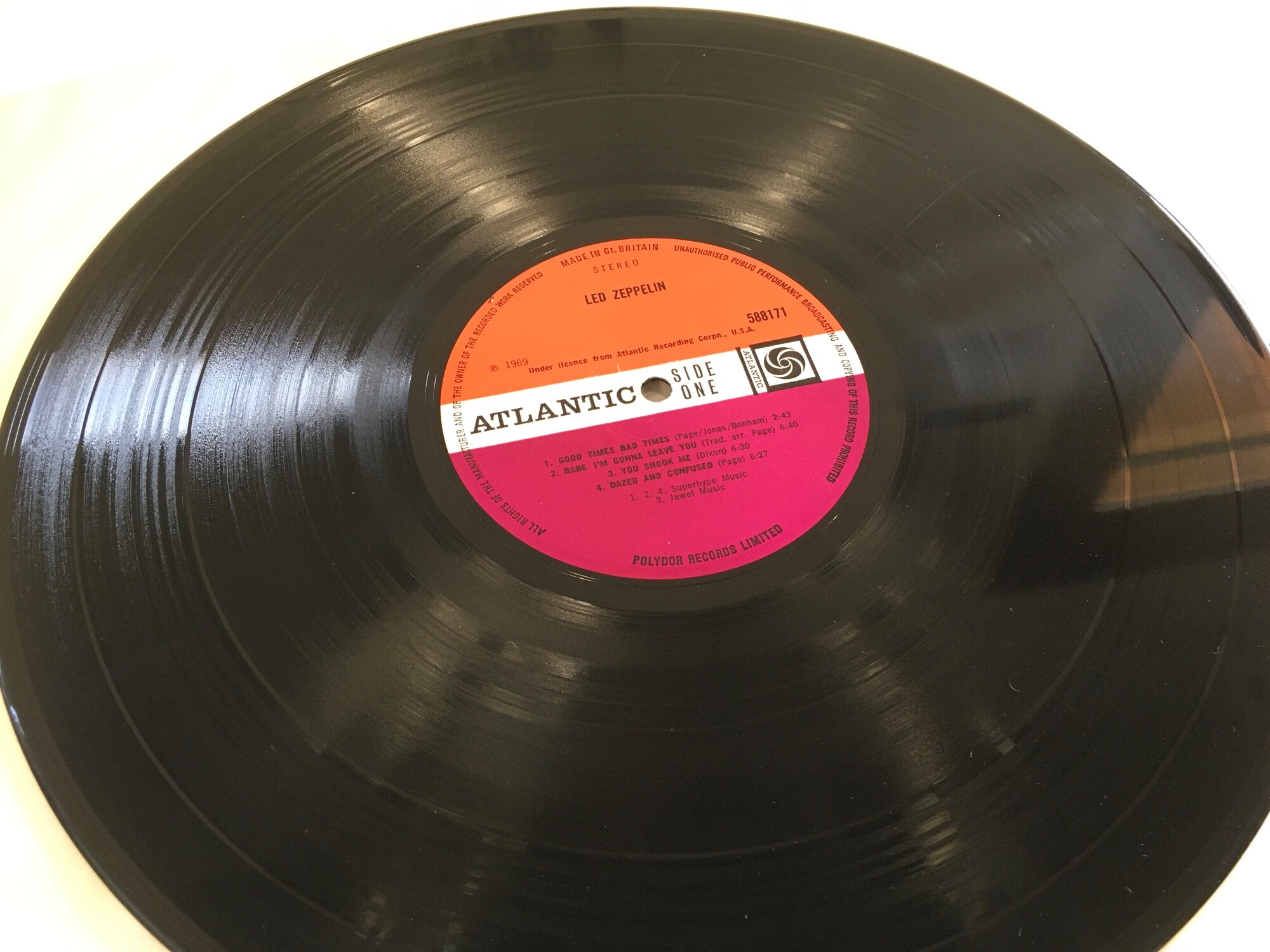 A first UK pressing of the debut Led Zeppelin LP with turquoise ...