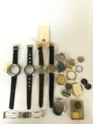 A vintage Omega watch case on leather strap, plus various other watch faces including chronograph
