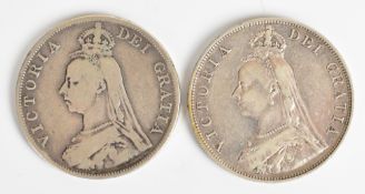 Two Queen Victoria double florins comprising 1887 and 1889, weight of both 44.5g