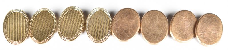 Two pairs of 9ct gold cufflinks, one with engine turned decoration,13g