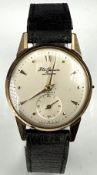 J W Benson 9ct gold gentleman's wristwatch with inset subsidiary seconds dial, gold hands and hour