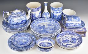 Spode dinner and tea ware decorated in the Blue Italian pattern, approximately ninety pieces,