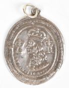 Silver 17thC / Charles II Royalist supporter's pendant / badge or medallion with bust and cypher