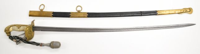 Imperial German Naval Officer's sword, the 76cm slightly curved single edged blade with etched