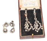 Two pairs of silver earrings set with foiled paste, one pair in antique 'S.Lindsey, London' box, 6cm