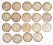 Approximately 215g pre 1920 British silver coinage comprising 19 Queen Victoria and George V