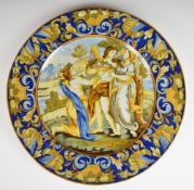 19thC Italian Maiolica charger with classical decoration, signed with monogram verso, diameter 41cm