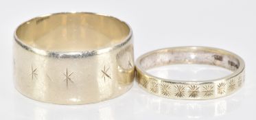 A 9ct white gold wedding band and matching smaller example, 7.6g, sizes S & K