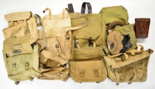 Collection of haversacks, some cloth, webbing, khaki, etc, two wartime examples dated with maker's