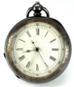Unnamed silver open faced centre seconds chronograph pocket watch with silver hours and minutes