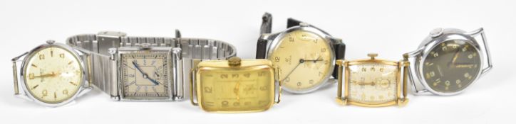 Six gentleman's wristwatches comprising Cyma Cymaflex, Gruen Verithin, Buren Grand Prix, Ingersoll