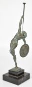 Raymond Guerbe (1894-1995) 'Jericho' Art Deco patinated sculpture raised on stepped marble base,