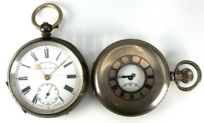 Two silver pocket watches Vertex Revue keyless winding half hunter with subsidiary seconds dial,
