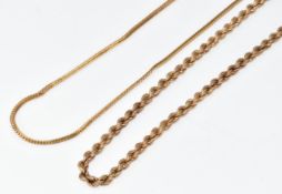 Two 9ct gold necklaces, 6.5g, 36 & 47cm