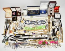 A collection of jewellery including silver bracelet set with mother of pearl, watches, silver