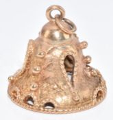 A 9ct gold charm in the form of a bell, the clapper set with a pearl, 5g, 2cm