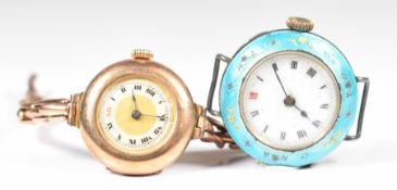 Two ladies wristwatches comprising an English 9ct gold wristwatch with blued hands and silver and