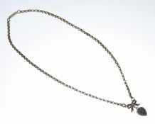 Edwardian 9ct rose gold necklace with bow and heart pendant set with turquoise and split pearls,