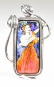 Arts & Crafts silver pendant set with enamel depicting a young woman, 4.2g, 4.5cm