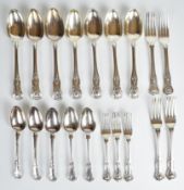 Georgian and Victorian harlequin canteen of Kings pattern hallmarked silver cutlery comprising