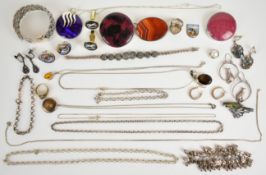 A collection of mainly silver jewellery including four pairs of earrings, four bracelets, brooch,