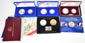 Three United States cased silver coin sets of one and a half Dollars for 1992 Olympics, two sets