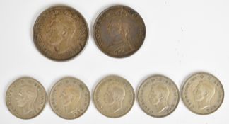 Approximately 84g pre 1947 British silver coinage to include a 1937 crown, together with an 1887