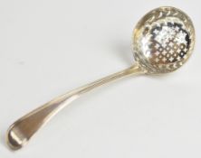 Georgian hallmarked silver sifter ladle, London 1802, maker William Eley I & William Fearn, length