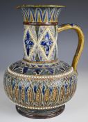Doulton Lambeth pedestal ewer with impressed potter's marks to base, H21cm