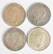 Three 1935 and one 1937 British pre 1947 silver crowns, weight 114g