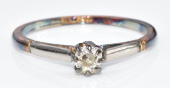 An 18ct gold ring set with an old cut diamond of approximately 0.2ct in platinum setting, 1.7g, size