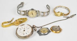 Six various watches comprising an 18ct gold gentleman's wristwatch, Longines gold plated ladies