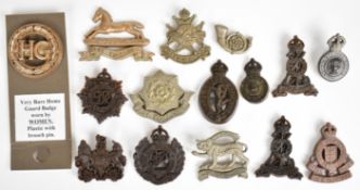 Fifteen economy cap badges including Women's Home Guard, Leicestershire, East Yorkshire, Royal