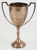 Elizabeth II hallmarked silver twin handled trophy cup with Clevelode Horse Show Junior Jumping