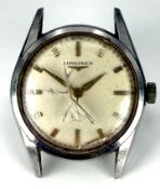 Longines gentleman's wristwatch ref. 9100-1 with gold hands and hour markers, silver dial, stainless