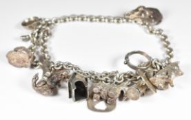 White metal charm necklace / bracelet with eleven dog/ dog related charms, 120g (tests as 900