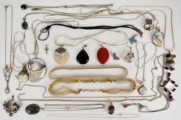 Twenty three silver pendants including coral, mother of pearl, amethyst, agate, labradorite, etc,