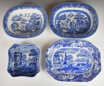 Four Spode Italian pattern and Davenport blue and white bowls / platters, largest 27 x 36cm