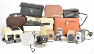 Four cine cameras comprising Bell & Howell 200EE with 20mm lens and x2 and x1½ fittings, Minolta