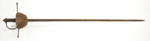 Rapier with 100cm blade and cup hilt, wire wrapped grip, crossguard, overall length approximately