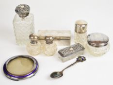 Hallmarked silver and hallmarked silver mounted and topped items comprising trinket box with
