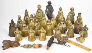 A collection of 19th/20thC brass figural bells, other brass figures etc, tallest 15cm