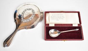 Cased replica 1506 hallmarked silver spoon with owl finial, London 1971, maker C J Vander Ltd,