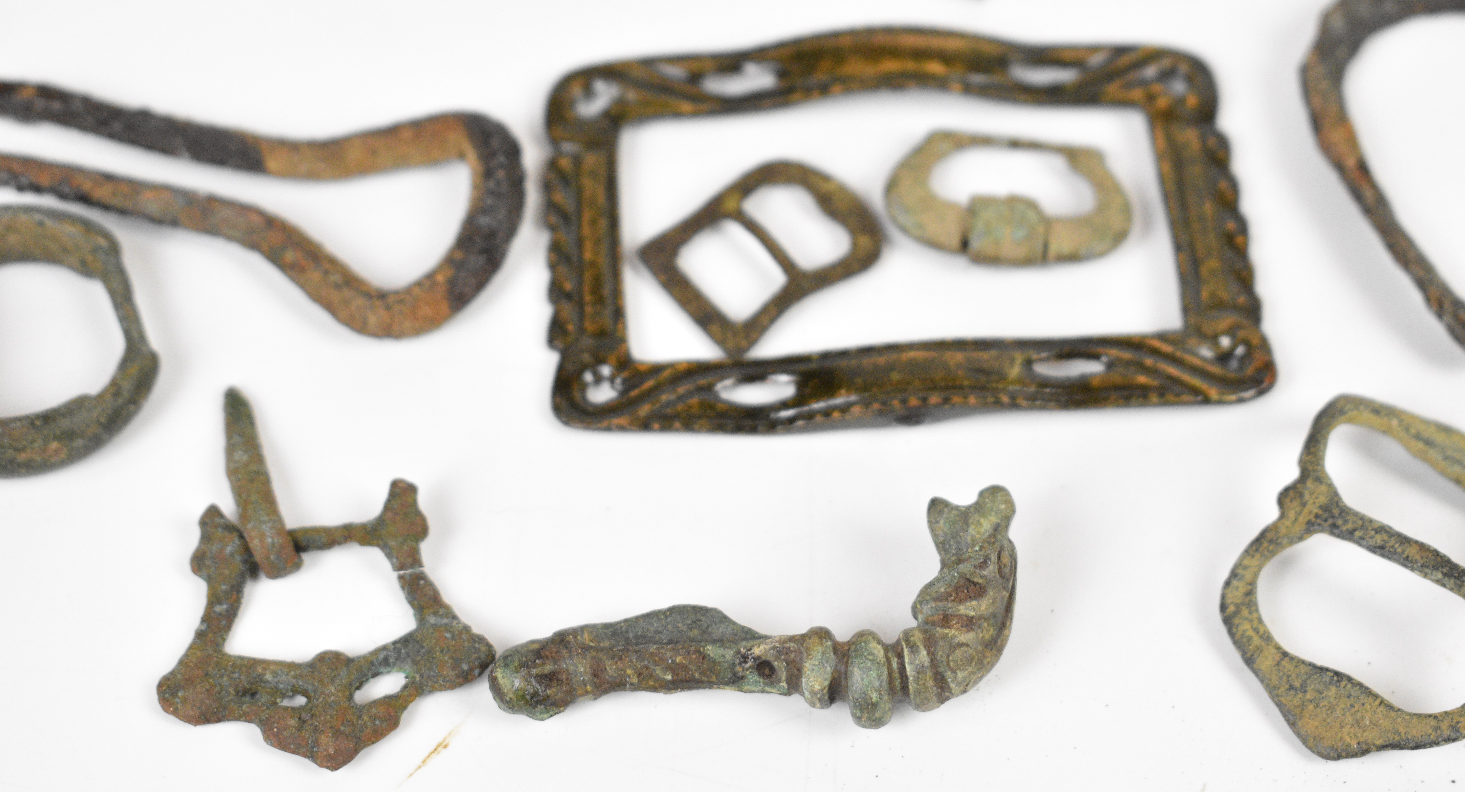 Metal detector finds, Roman onwards including buckles, figures, bangles, cloak pins, bronze and - Image 3 of 8