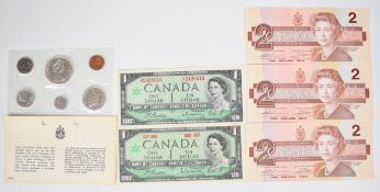 1967 Canada coin set from 1 dollar to 1 cent, all but the 5 and 1 cent coins being .800 silver (