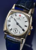 Rolex 9ct gold gentleman's wristwatch with inset subsidiary seconds dial, blued Breguet hands, black