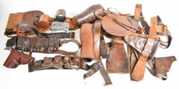 Quantity of leather militaria Items, some reproduction / re-enactment, including ammo pouches,