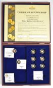 Nine 0.5g miniature 14ct gold miniature coins to include a set of six Titanic examples, in case, all