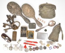 Collectibles to include two hallmarked silver hand mirrors, two silver plated evening purses,